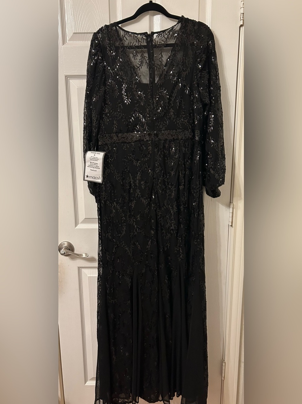 R&M Richards Black Sequin Long Sleeve V-Neck Evening Gown - Picture 5 of 13